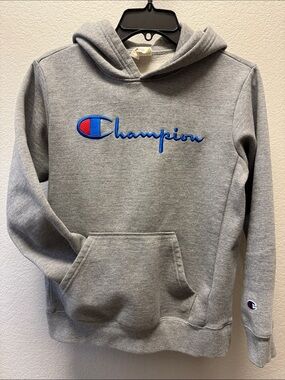 Champion Kids Gray Hoodie with Blue & Red Logo